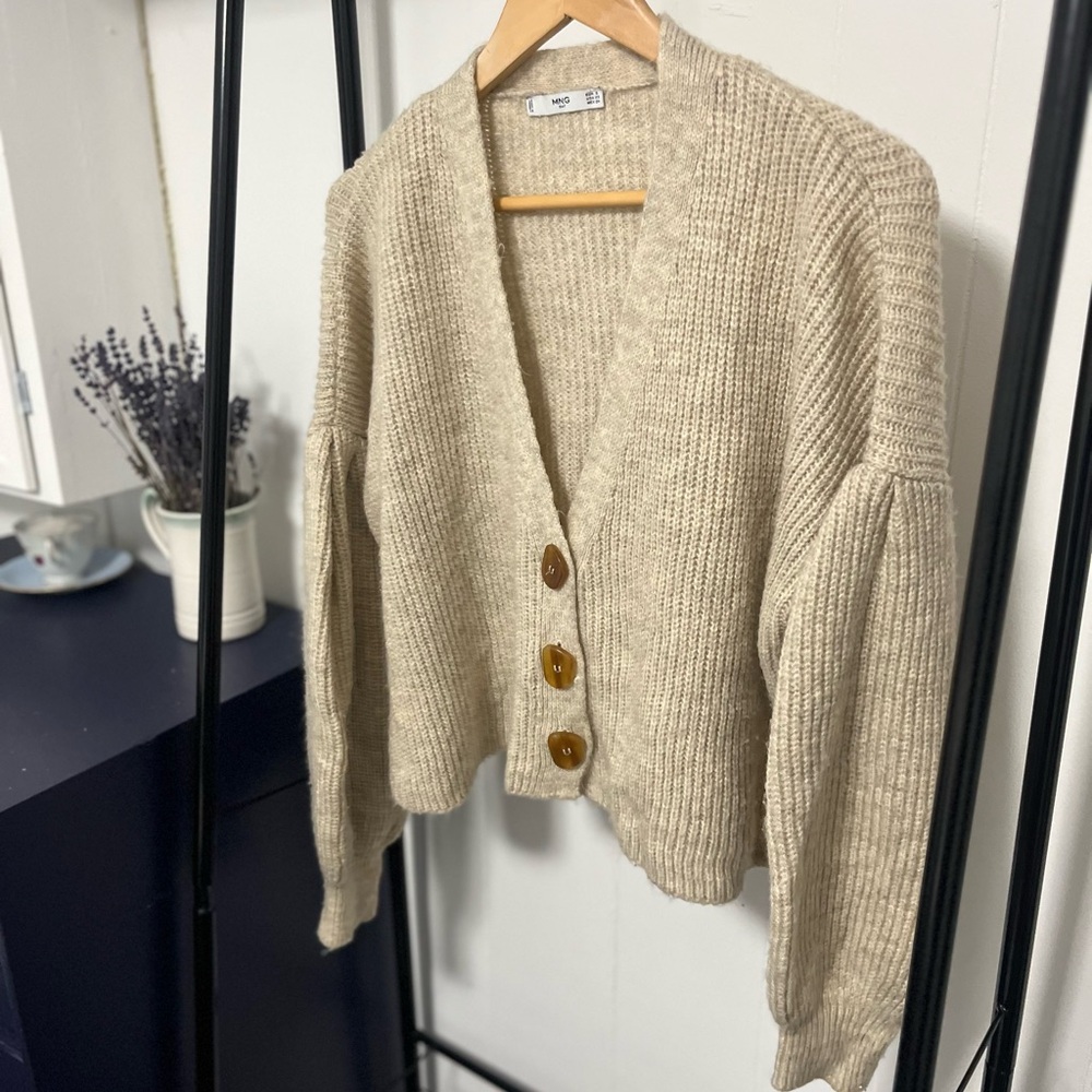 Mango Beige Knit Cardigan